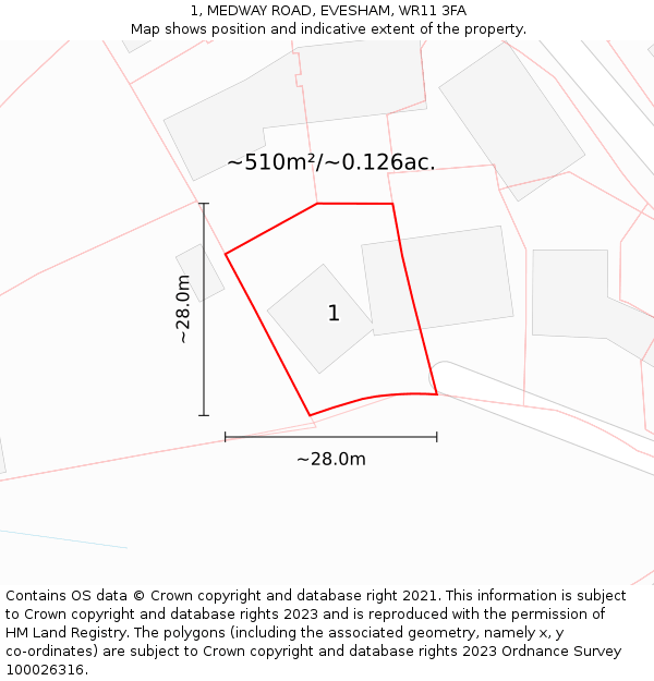 1, MEDWAY ROAD, EVESHAM, WR11 3FA: Plot and title map
