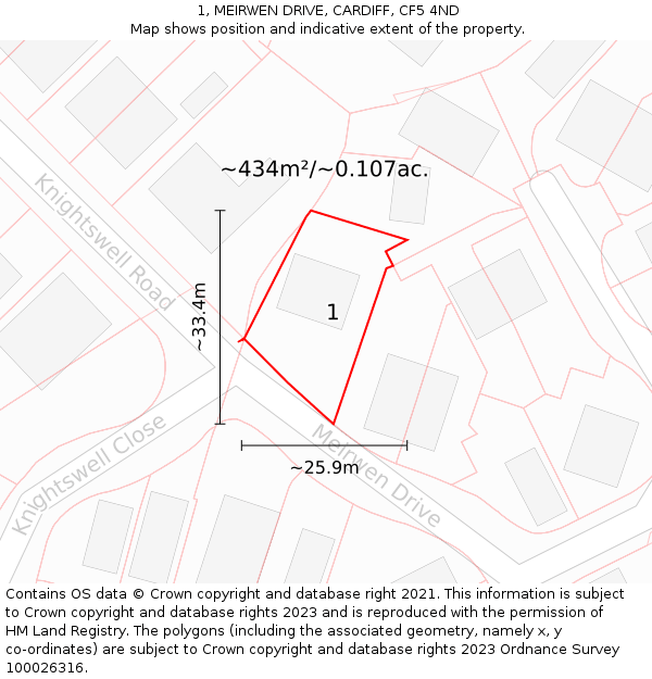 1, MEIRWEN DRIVE, CARDIFF, CF5 4ND: Plot and title map