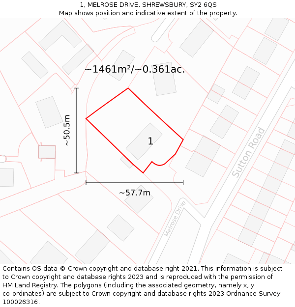 1, MELROSE DRIVE, SHREWSBURY, SY2 6QS: Plot and title map