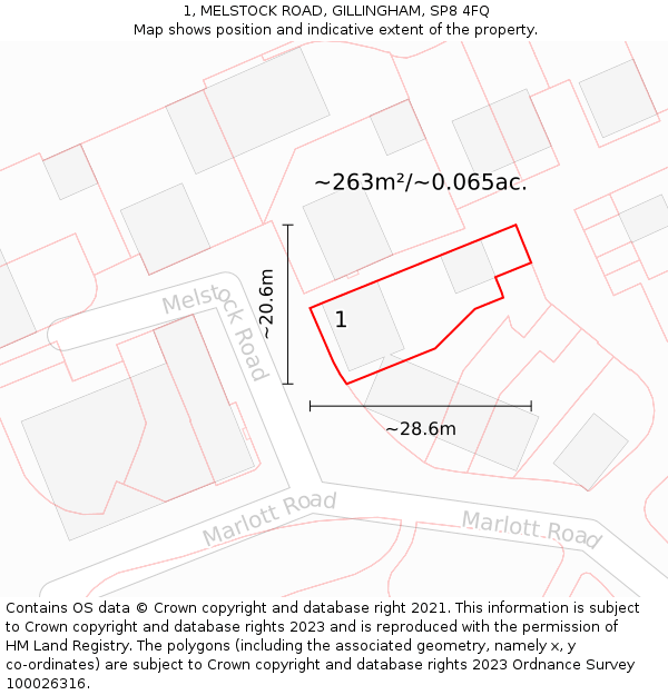 1, MELSTOCK ROAD, GILLINGHAM, SP8 4FQ: Plot and title map