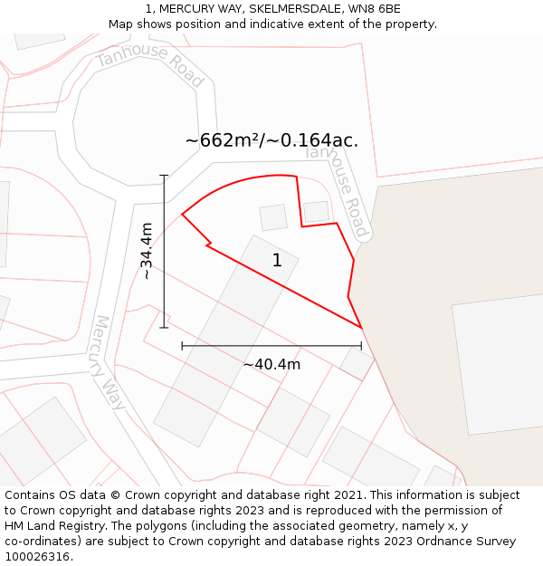 1, MERCURY WAY, SKELMERSDALE, WN8 6BE: Plot and title map