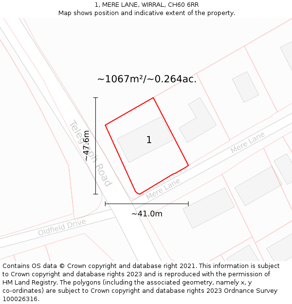 1, MERE LANE, WIRRAL, CH60 6RR: Plot and title map