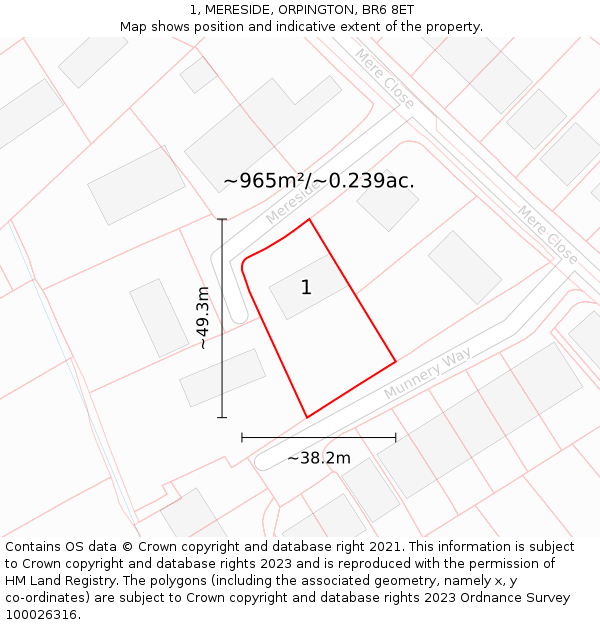 1, MERESIDE, ORPINGTON, BR6 8ET: Plot and title map