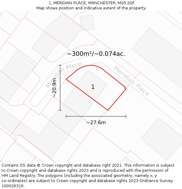 1, MERIDIAN PLACE, MANCHESTER, M20 2QF: Plot and title map