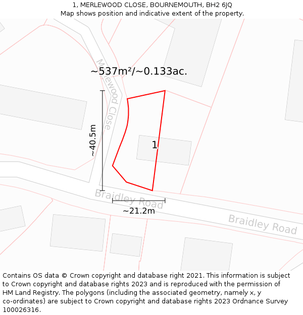 1, MERLEWOOD CLOSE, BOURNEMOUTH, BH2 6JQ: Plot and title map