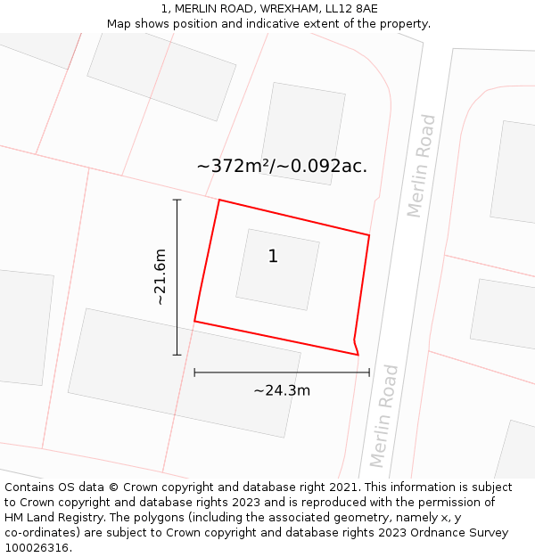 1, MERLIN ROAD, WREXHAM, LL12 8AE: Plot and title map