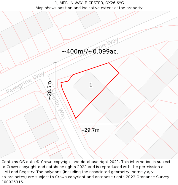 1, MERLIN WAY, BICESTER, OX26 6YG: Plot and title map