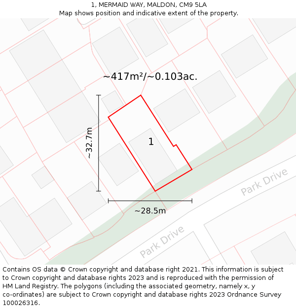 1, MERMAID WAY, MALDON, CM9 5LA: Plot and title map