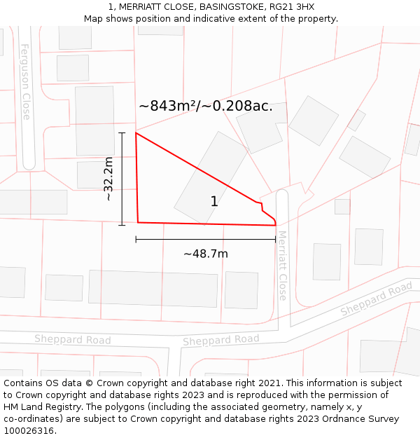 1, MERRIATT CLOSE, BASINGSTOKE, RG21 3HX: Plot and title map