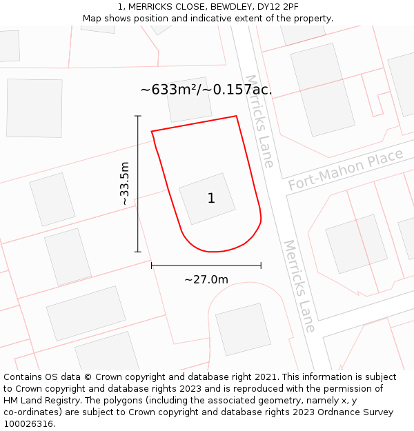 1, MERRICKS CLOSE, BEWDLEY, DY12 2PF: Plot and title map