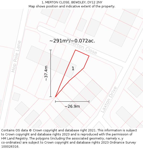 1, MERTON CLOSE, BEWDLEY, DY12 2NY: Plot and title map