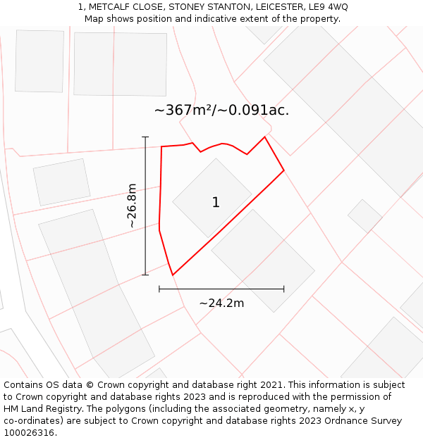 1, METCALF CLOSE, STONEY STANTON, LEICESTER, LE9 4WQ: Plot and title map