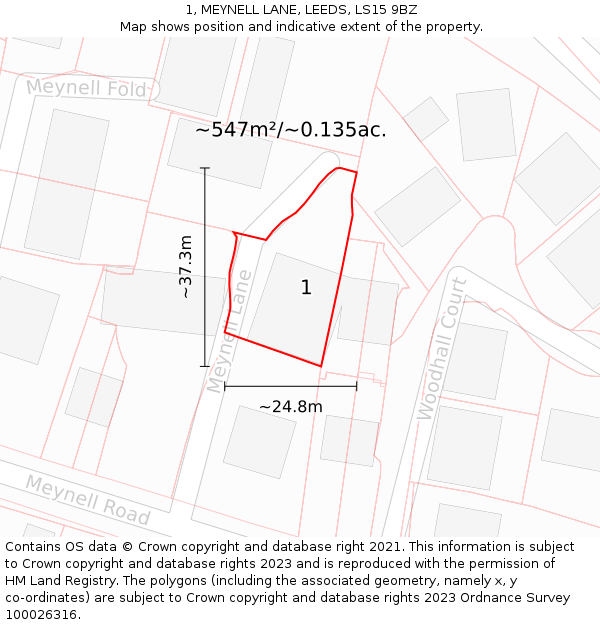 1, MEYNELL LANE, LEEDS, LS15 9BZ: Plot and title map
