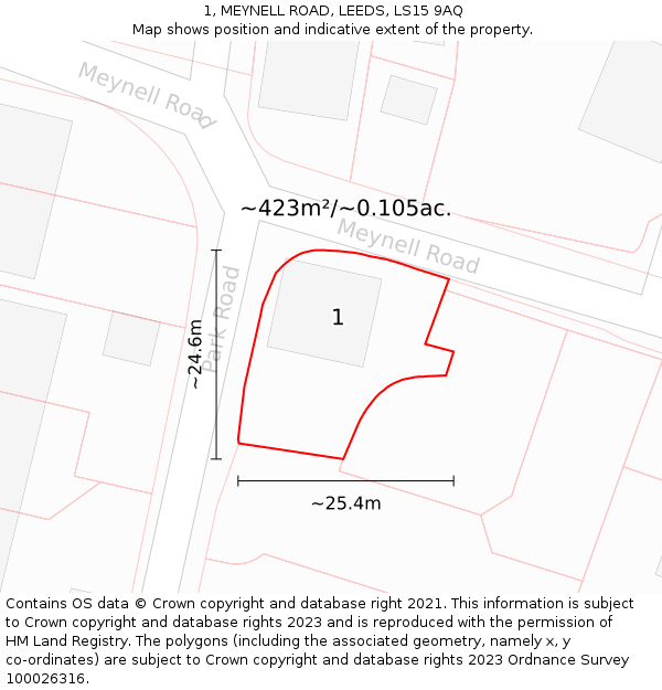 1, MEYNELL ROAD, LEEDS, LS15 9AQ: Plot and title map