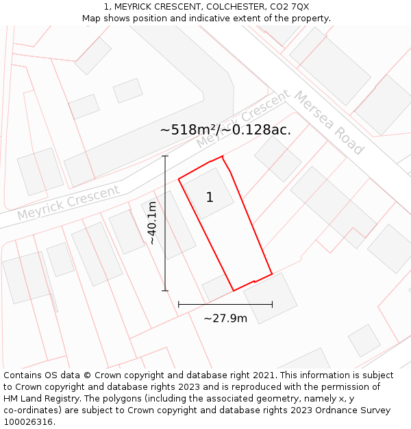 1, MEYRICK CRESCENT, COLCHESTER, CO2 7QX: Plot and title map