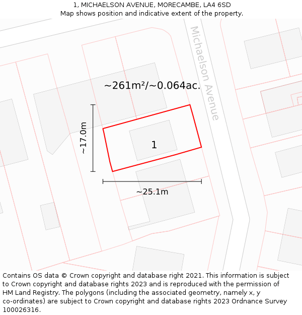 1, MICHAELSON AVENUE, MORECAMBE, LA4 6SD: Plot and title map