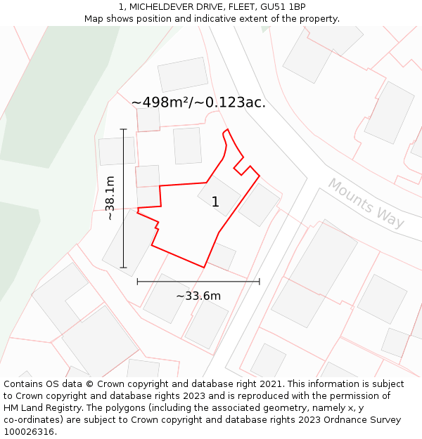 1, MICHELDEVER DRIVE, FLEET, GU51 1BP: Plot and title map