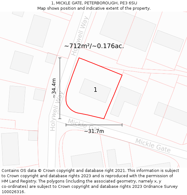 1, MICKLE GATE, PETERBOROUGH, PE3 6SU: Plot and title map