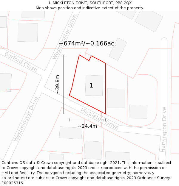 1, MICKLETON DRIVE, SOUTHPORT, PR8 2QX: Plot and title map