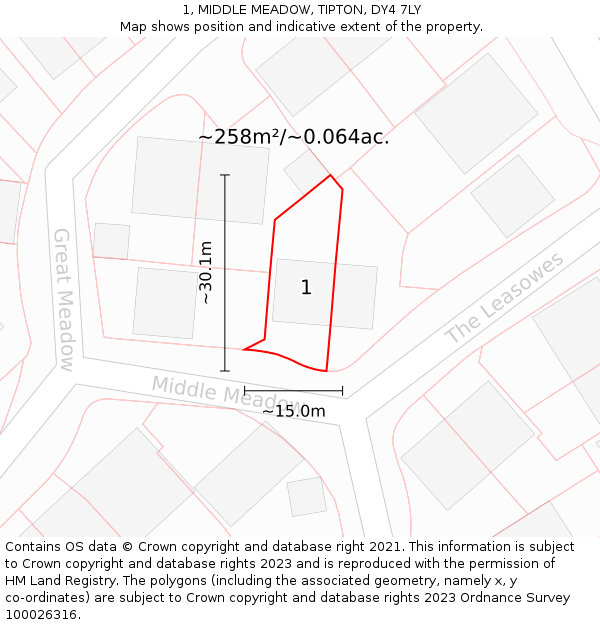 1, MIDDLE MEADOW, TIPTON, DY4 7LY: Plot and title map