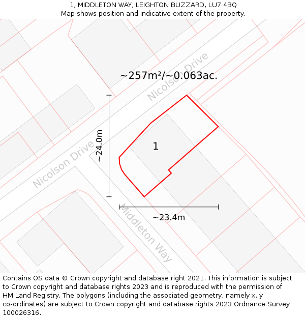 1, MIDDLETON WAY, LEIGHTON BUZZARD, LU7 4BQ: Plot and title map