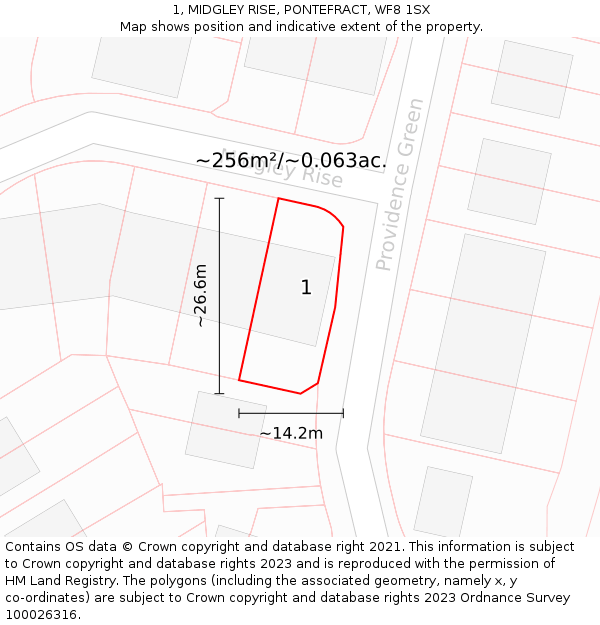 1, MIDGLEY RISE, PONTEFRACT, WF8 1SX: Plot and title map