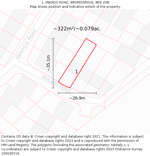 1, MIKADO ROAD, BROMSGROVE, B60 2SB: Plot and title map