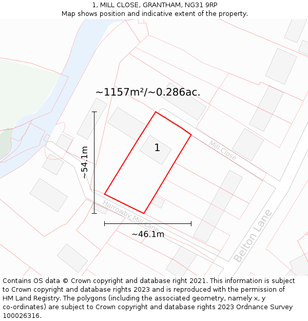 1, MILL CLOSE, GRANTHAM, NG31 9RP: Plot and title map