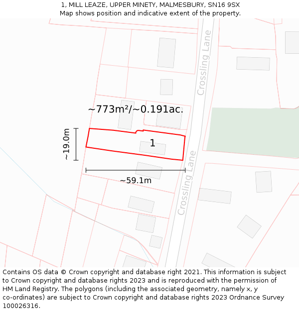 1, MILL LEAZE, UPPER MINETY, MALMESBURY, SN16 9SX: Plot and title map