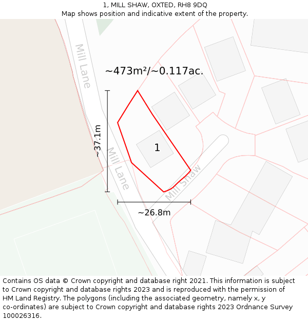 1, MILL SHAW, OXTED, RH8 9DQ: Plot and title map