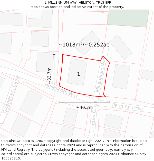 1, MILLENNIUM WAY, HELSTON, TR13 8FF: Plot and title map