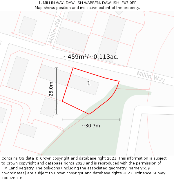 1, MILLIN WAY, DAWLISH WARREN, DAWLISH, EX7 0EP: Plot and title map