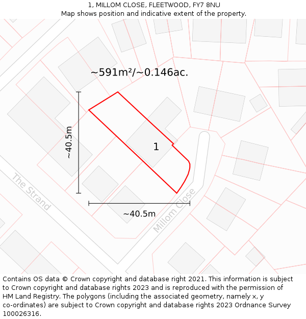 1, MILLOM CLOSE, FLEETWOOD, FY7 8NU: Plot and title map