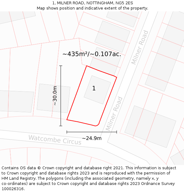 1, MILNER ROAD, NOTTINGHAM, NG5 2ES: Plot and title map