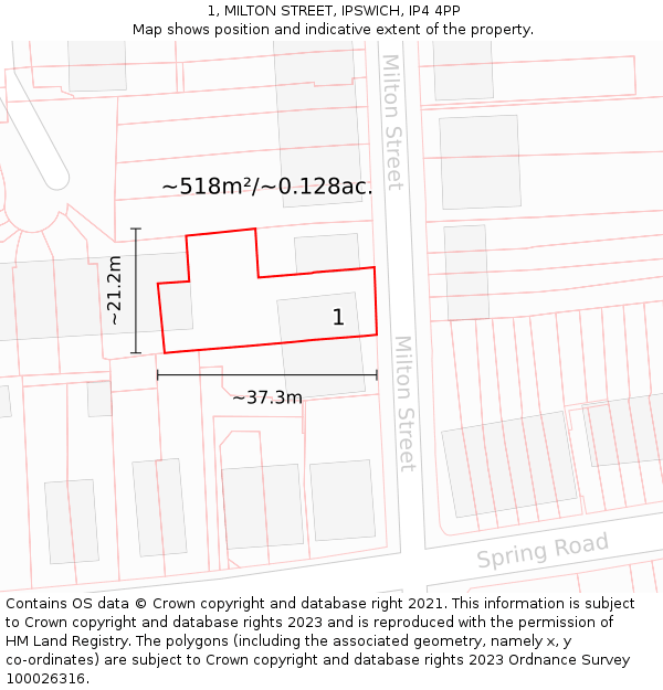 1, MILTON STREET, IPSWICH, IP4 4PP: Plot and title map