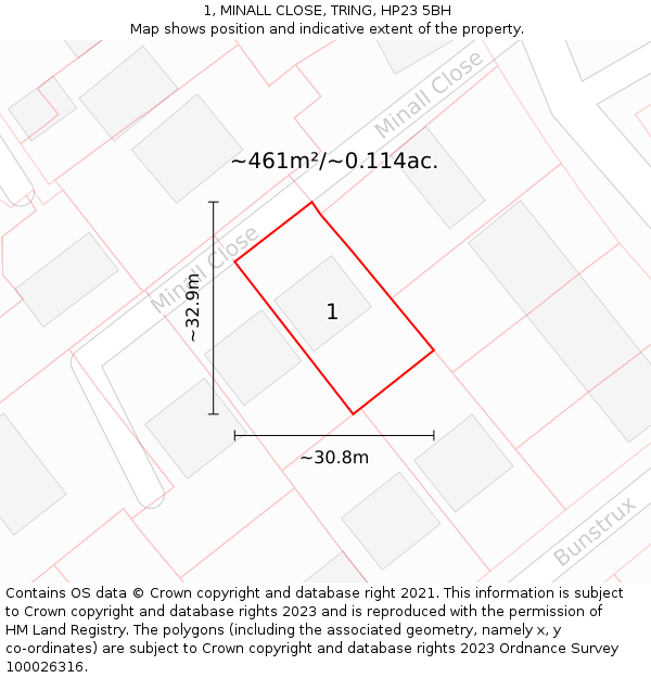 1, MINALL CLOSE, TRING, HP23 5BH: Plot and title map