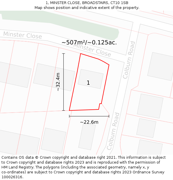 1, MINSTER CLOSE, BROADSTAIRS, CT10 1SB: Plot and title map