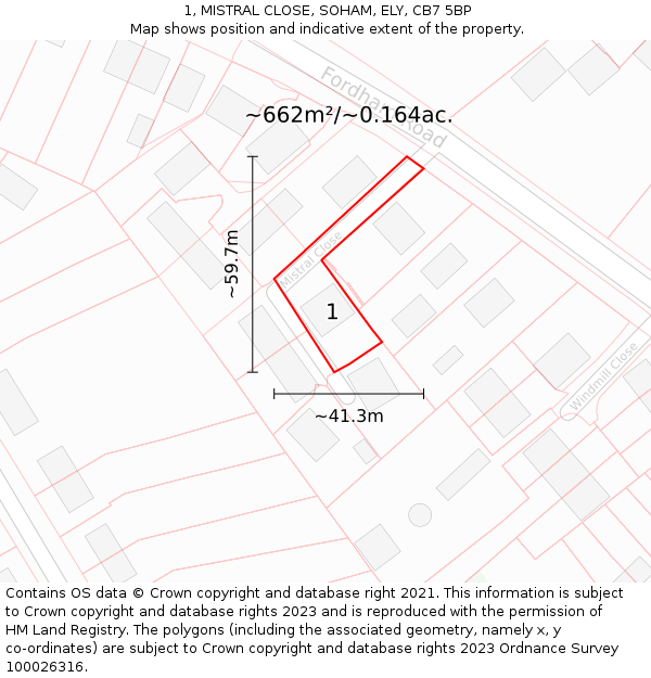 1, MISTRAL CLOSE, SOHAM, ELY, CB7 5BP: Plot and title map