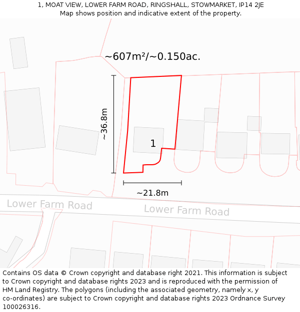 1, MOAT VIEW, LOWER FARM ROAD, RINGSHALL, STOWMARKET, IP14 2JE: Plot and title map