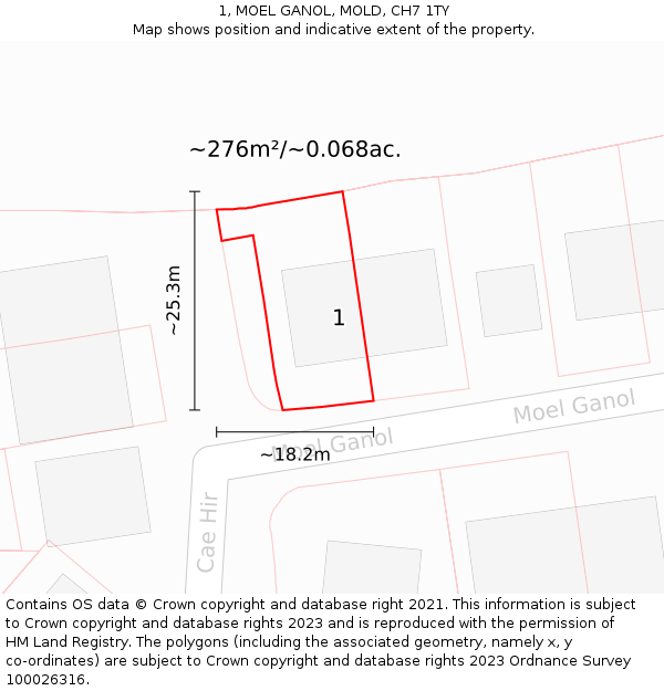 1, MOEL GANOL, MOLD, CH7 1TY: Plot and title map