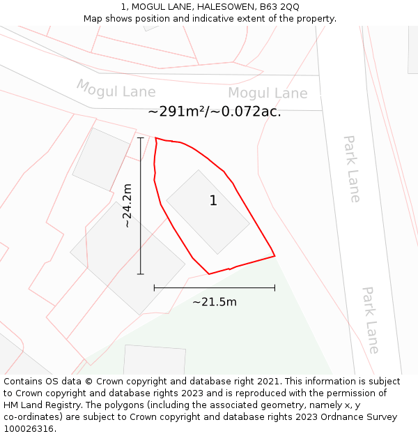 1, MOGUL LANE, HALESOWEN, B63 2QQ: Plot and title map