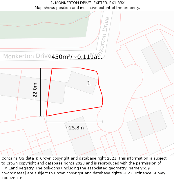 1, MONKERTON DRIVE, EXETER, EX1 3RX: Plot and title map