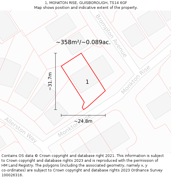 1, MONKTON RISE, GUISBOROUGH, TS14 6GF: Plot and title map