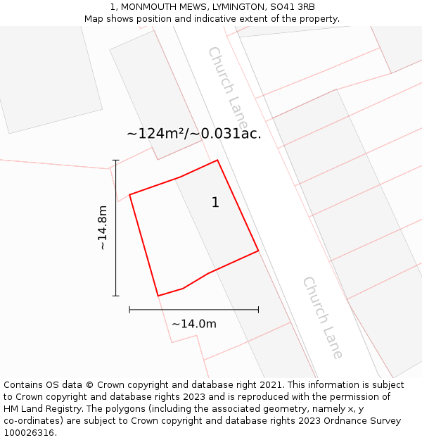 1, MONMOUTH MEWS, LYMINGTON, SO41 3RB: Plot and title map