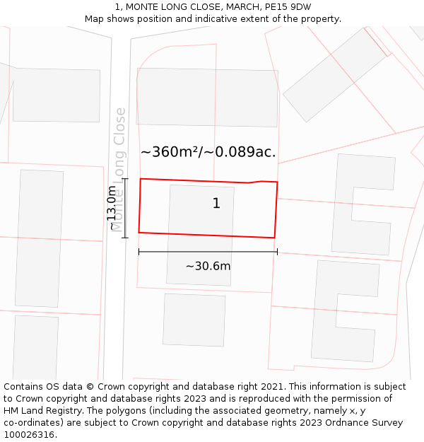 1, MONTE LONG CLOSE, MARCH, PE15 9DW: Plot and title map