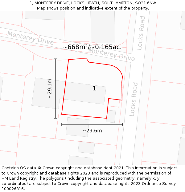 1, MONTEREY DRIVE, LOCKS HEATH, SOUTHAMPTON, SO31 6NW: Plot and title map