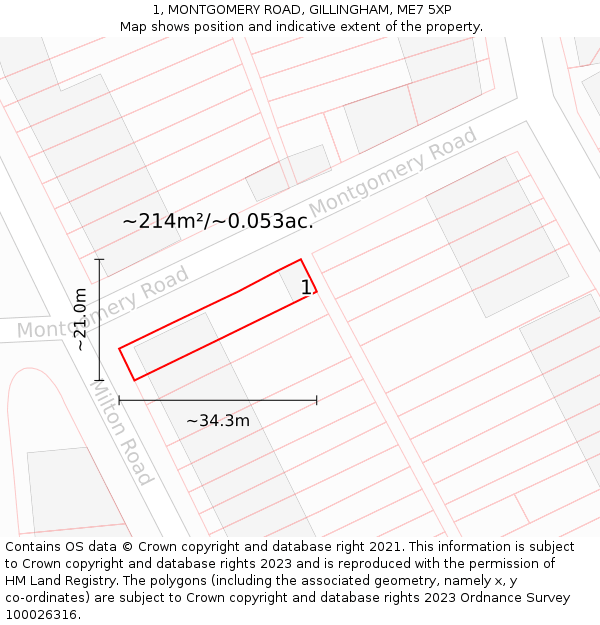 1, MONTGOMERY ROAD, GILLINGHAM, ME7 5XP: Plot and title map