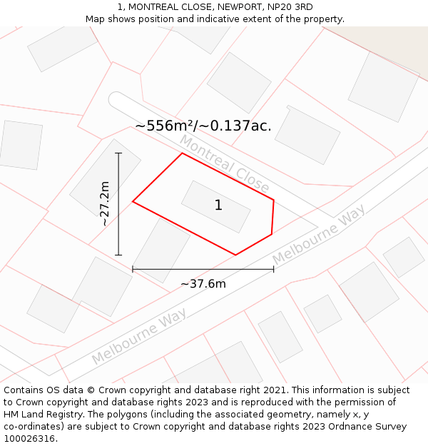 1, MONTREAL CLOSE, NEWPORT, NP20 3RD: Plot and title map