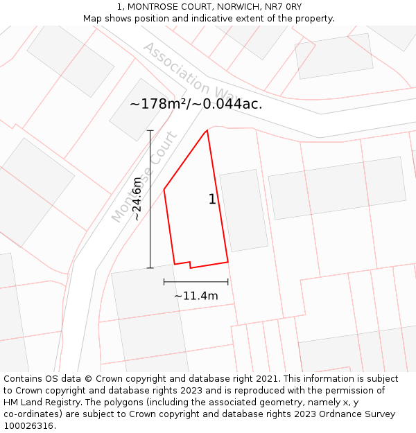 1, MONTROSE COURT, NORWICH, NR7 0RY: Plot and title map