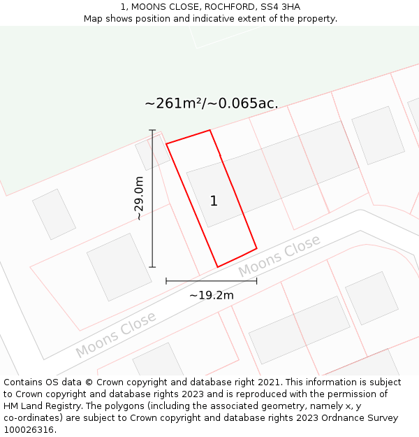 1, MOONS CLOSE, ROCHFORD, SS4 3HA: Plot and title map